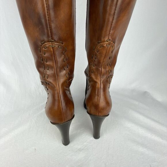 VTG J CREW Tall Boots Womens 5.5 Marbled Brown Leather Made in Italy High Heel - Picture 8 of 16